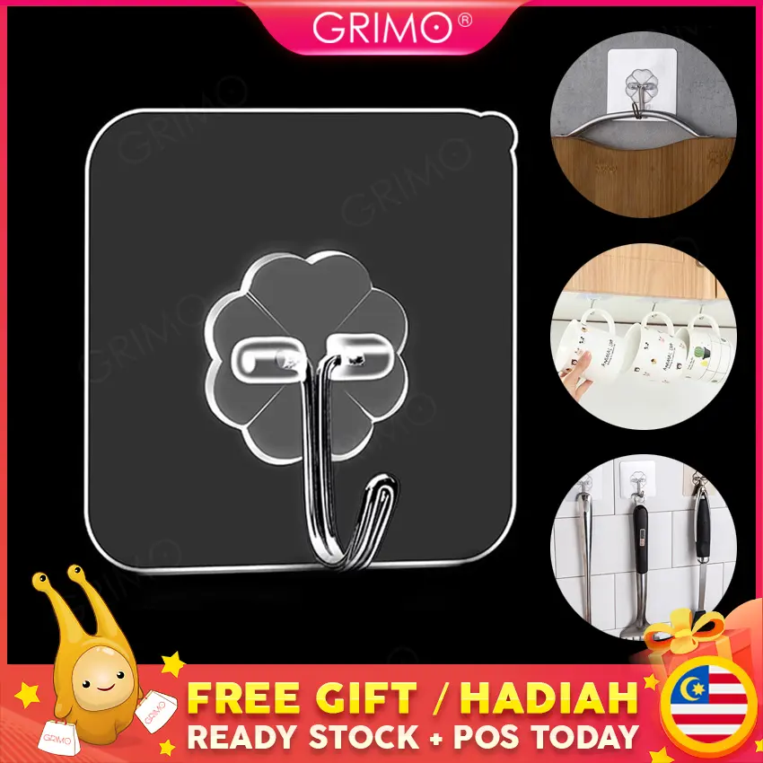 READY STOCK GRIMO Flower Magic Hook Sucker Kitchen Bathroom Toilet Wall Sticky Hanger Stainlesss Steel Nailless hl11665 Raya 2023