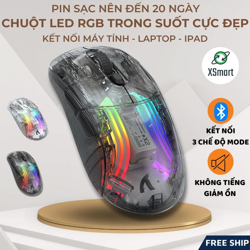  Chuột Không Dây Bluetooth X2VIP GAMING DOCK SẠC TIỆN LỢI THIẾT KẾ TRONG SUỐT LED RGB 10 Chế Độ LED 3 MODE KẾT NỐI 