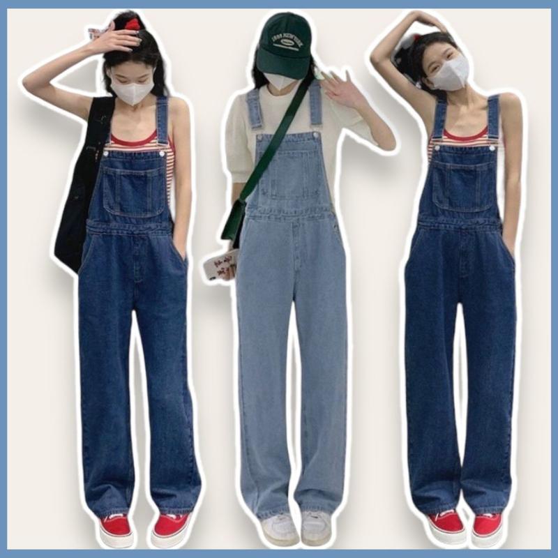 Yếm Quần Jean Nữ Ống Rộng Form Dài Phối Túi Lớn Trước Ngực Chất Bò Phong Cách Ulzzang Classy Girl 461