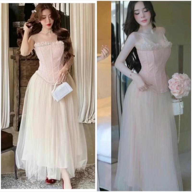 ￼[HÀNG THIẾT KẾ] Váy cúp ngực 2 dây phối chân váy xòe dáng dài sang chảnh đầm đi tiệc cúp ngực dáng dài đầm corset 1