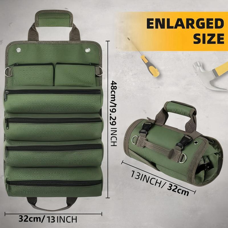 Product Introduction of Roll Up Tool Bag, Portable Tool Storage Bag with 2 Detachable Zipper Pouch, Compact Small Carrier Bag for Electrician Mechanic 1