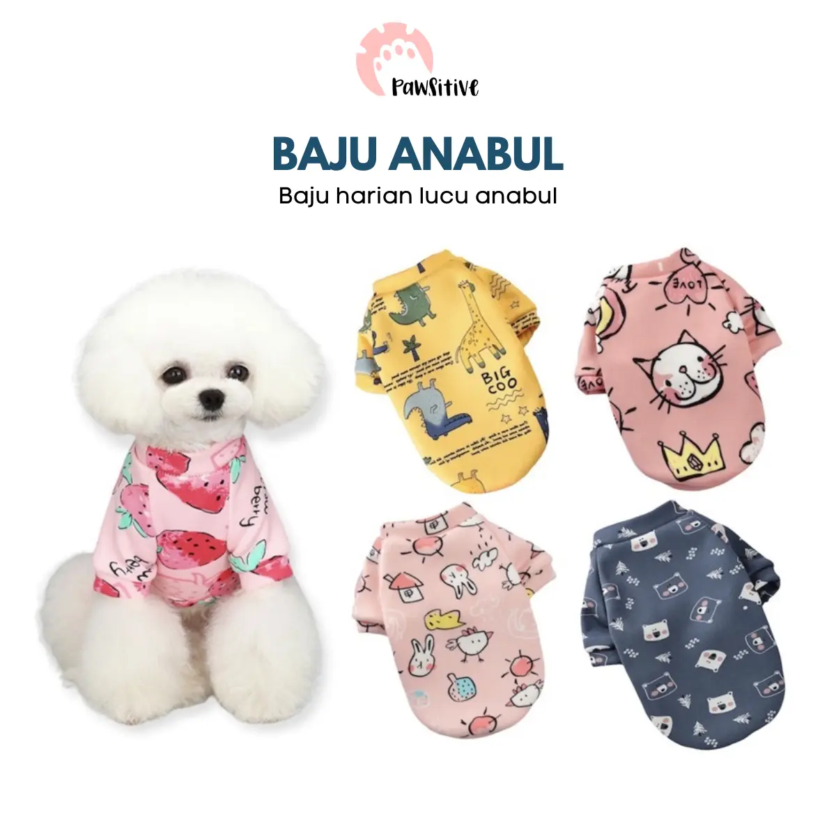 Pawsitives Vibes Baju Kucing dan Anjing motif Lucu Summer Bahan Anti gerah