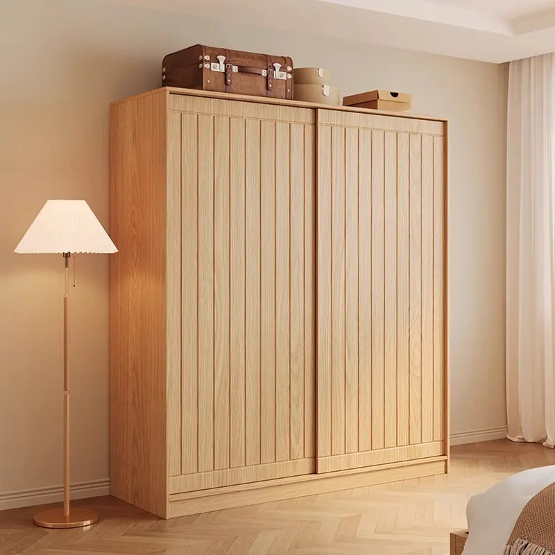 [Pre Order] Modern minimalist solid wood ecological board wardrobe, small-sized household bedroom, Japanese style sliding door, coat cabinet, storage cabinet