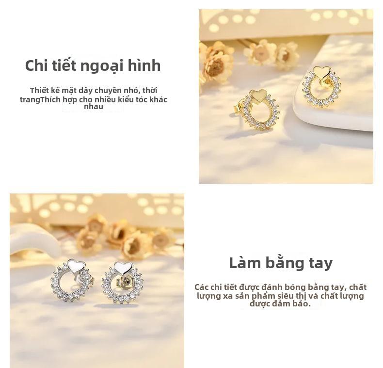 Product Introduction of Bông Tai Kim Cương, Thiết Kế Hình Trái Tim Sáng Tạo, Hoa Hướng Dương Thanh Lịch Tươi Mới Và Ngọt Ngào, Kim Bạc S925, Bông Tai Đinh tán 15