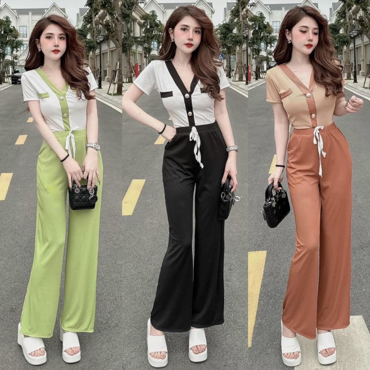 [Xả Kho] Bộ Quần Áo Thun Cổ V Thanh Lịch Dễ Thương Bigsize 55-95kg Nữ Top Women - A.1103