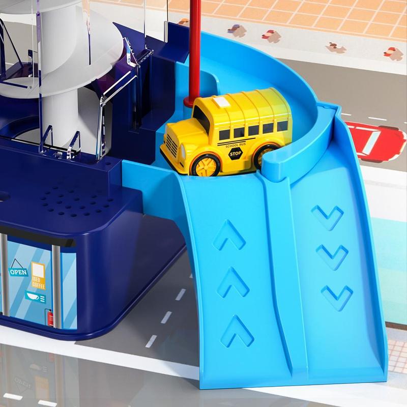 Car Parking Game Set, Garage Track with Elevator & 4 Car Set, City Parking Building Toy For Kids 5