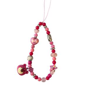 Rantai Mudah Alih, Penyangkut Sarung Mudah Alih Gaya Tomboy, Loket Beruang Strawberi, Rantai Manik DIY Buatan Tangan, Rantai Kamera, Tali Anti-Hilang Mudah Alih, Loket Beruang Strawberi Hati Merah Mawar, Gaya Gadis Comel Kartun