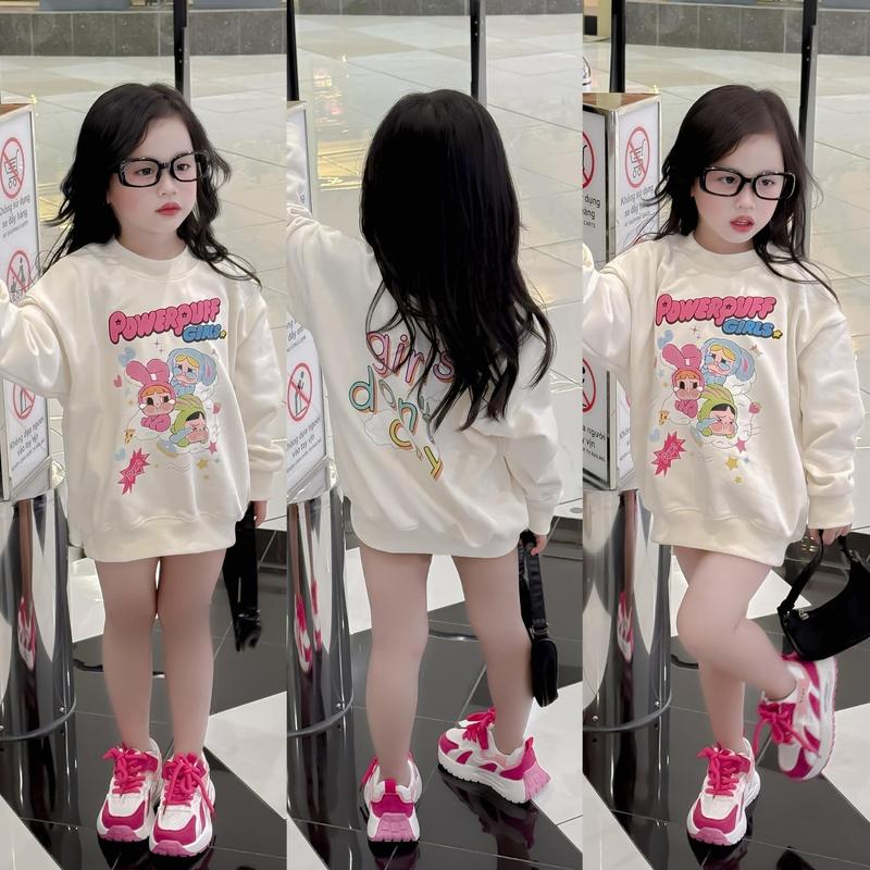 Áo nỉ cổ tròn cho bé gái hinhf puff girl phiên bản mới áo nỉ sweater thu đông trẻ em,TPKIDS M923