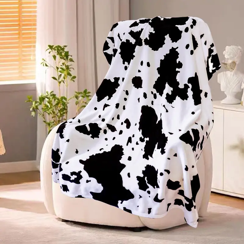Cow Print Flannel Blanket, Soft Lightweight Throw Blanket, Portable Air Conditioning Blanket for Home Office, Girly Bedroom Accessories, Boyfriend Gift 2