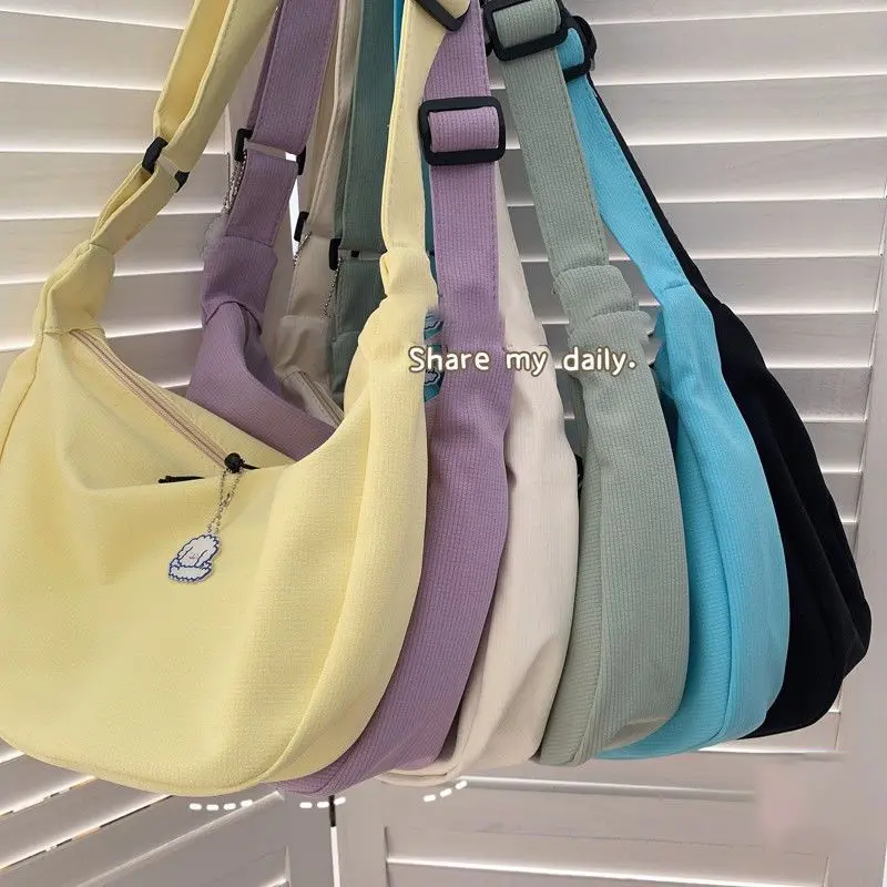 Student Simple Casual Plain Color Dumpling Bag Sling Bag School Bag Zipper Selempang Beg Sekolah Tuisyen Beg Buku Wanita Pocket Bag