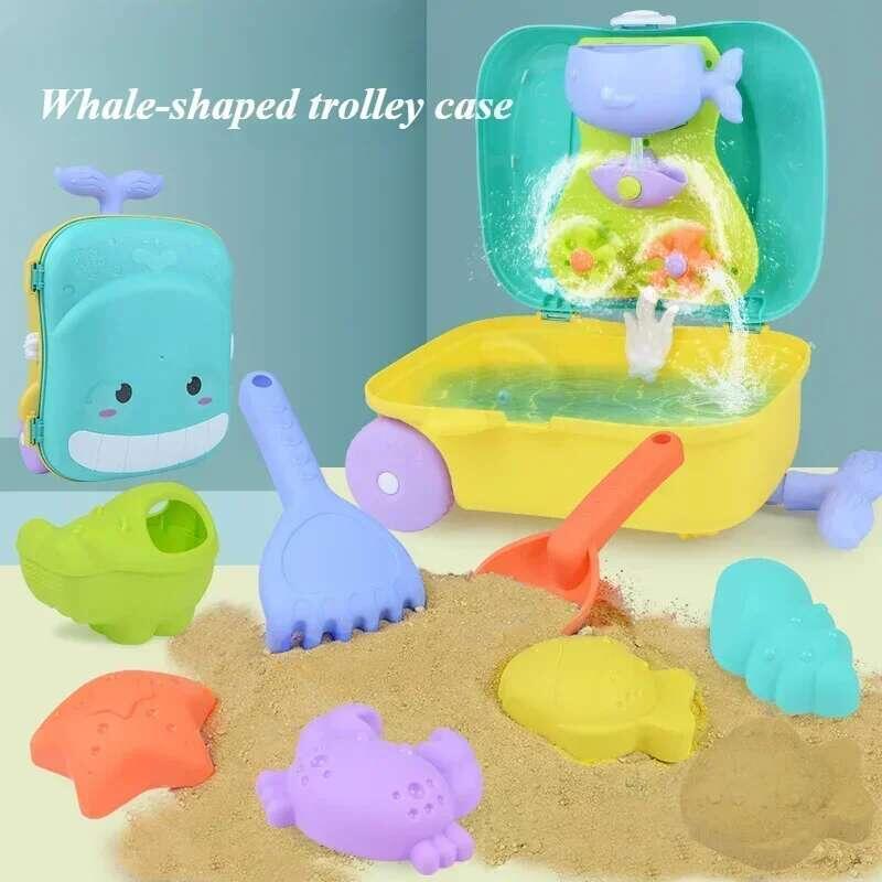 Product Introduction of Children Summer Beach Toys Outdoor Shovel Water Play Tools Beaide Trolley Suitcase Moulds Sand Rake Kids Gifts 0