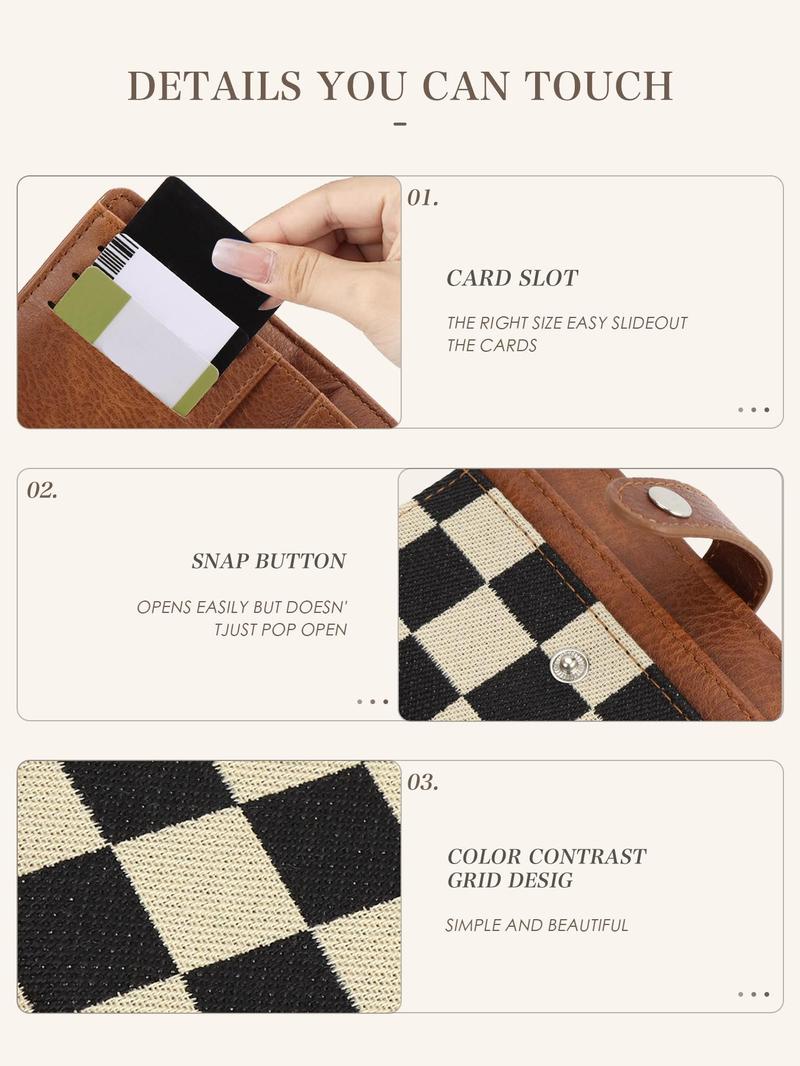 Product Introduction of Women's Checked Pattern Short Wallet, Casual Plain Color Bifold Wallet with ID Window, Multi Card Slot Card Holder for Daily Used 4