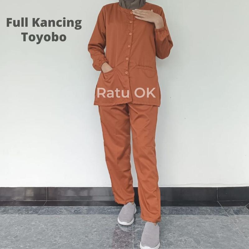 Baju OK OKA Kancing Depan Full Lengan Panjang Karet Bahan Toyobo Wanita 2