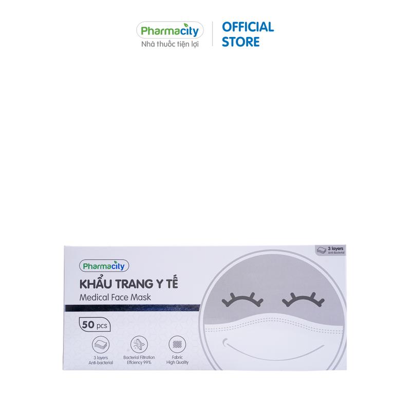 Khẩu trang y tế màu trắng 3 lớp Pharmacity chất lượng cao (Hộp 50 cái)
