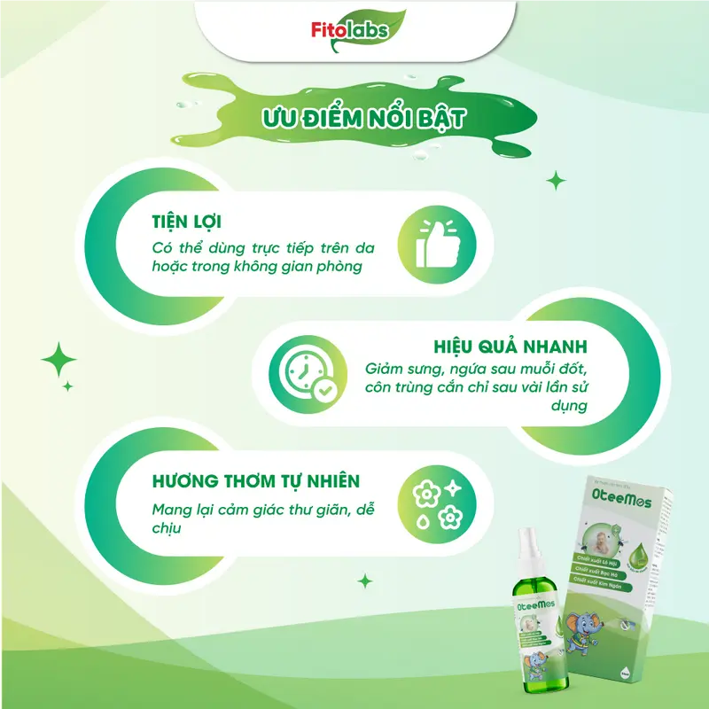 Xịt Tinh Dầu Thơm Da OteeMos An Toàn Cho Bé Ngừa Muối Đốt, Xua Côn Trùng Hiệu Qủa , Làm Dịu Da, Dưỡng Ẩm, Mờ Vết Thâm Lọ 50ml 2