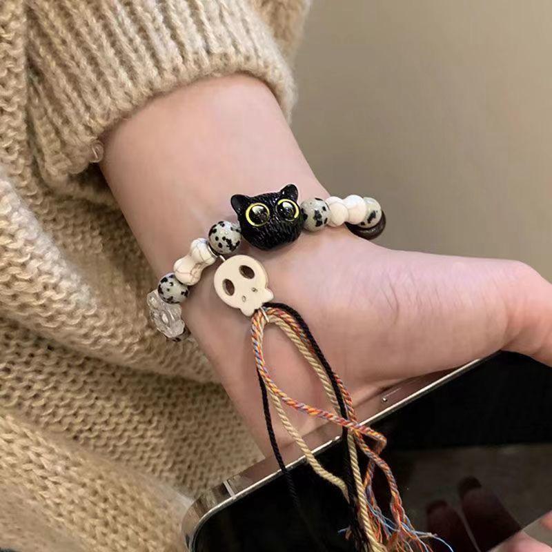 Product Introduction of [Store Hot Sale] Skull Cat Woven Rope Bracelet for Men and Women, Niche Design, Sweet and Cool Chinese Style Tassel Colorful Bracelet Jewelry 7