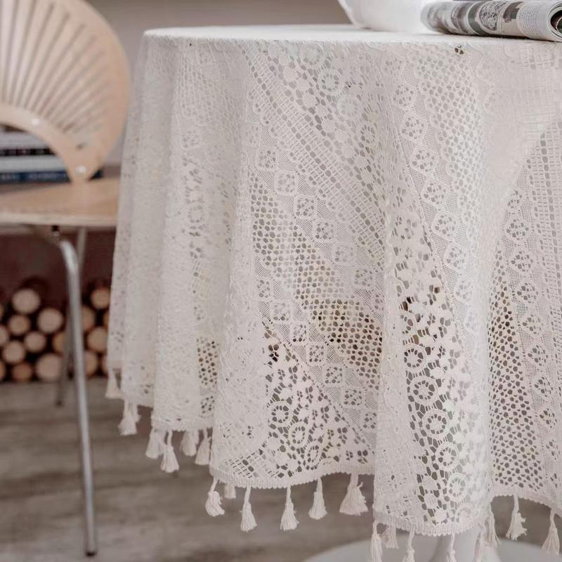 Product Introduction of Khăn trải bàn ren khoét lỗ, Phong cách Cổ Điển Hình chữ nhật hoặc hình tròn, Thích hợp cho Bàn ăn trong khu vực miền núi màu trắng, Khăn trải bàn Nhỏ Phong cách Ins 3