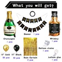 Gambar [paket] dekorasi birthday set backdrop 90 balon hitam gold foil wine ultah ulang tahun party dewasa pacar dari bellapartystore Kota Denpasar 2 Tokopedia