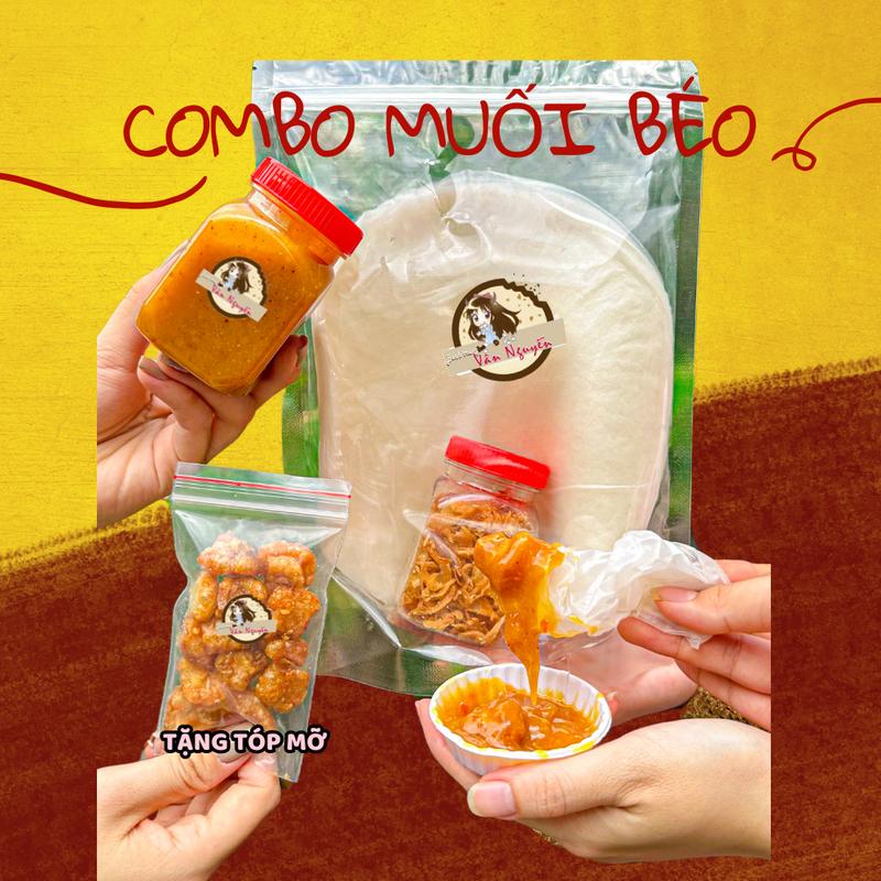 Combo bánh tráng muối béo Tặng tóp mỡ. Bánh Tráng Vân Nguyễn đồ ăn vặt snack Gia Vị