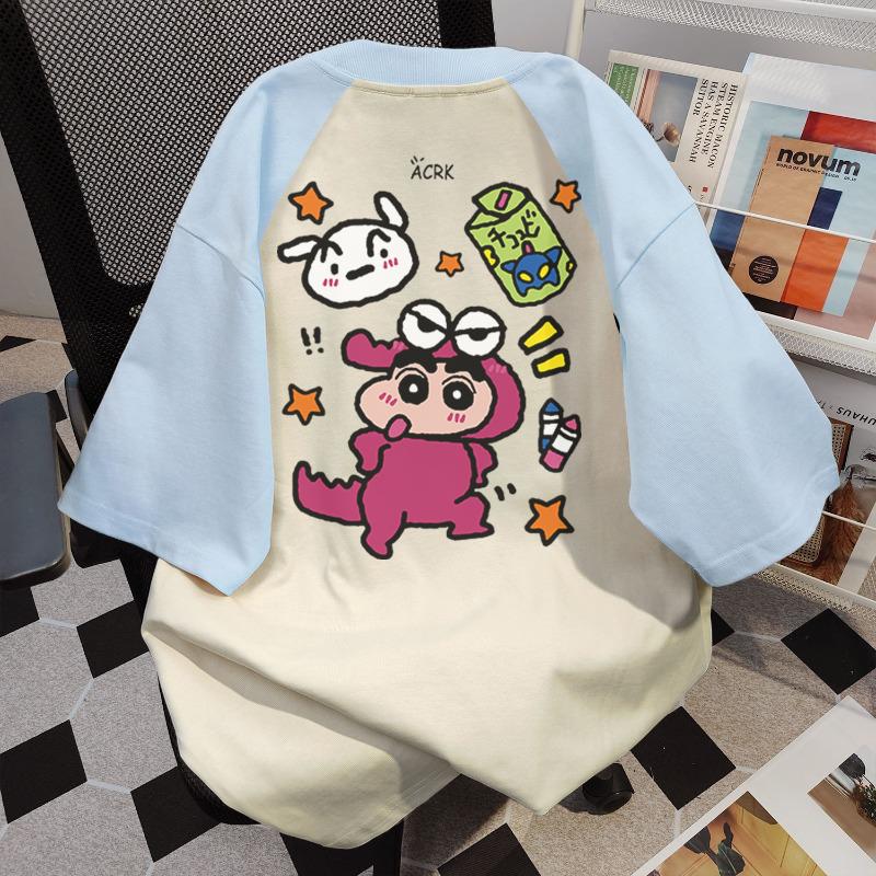 Product Introduction of 100% cotton sweet cute crayon small new, printed couple oversize top women 12