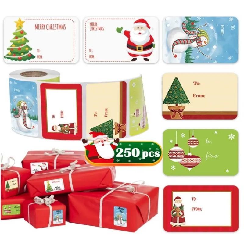 Christmas Theme Sticker, 250pcs/roll Self Adhesive Name Tag Labels for  Greeting Card, Invitation, Christmas Gift Box Decor Sticker