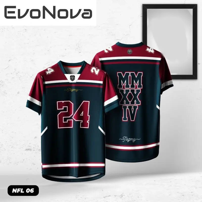 EvoNova NFL Jersey 2024 Baju Tshirt Lelaki Thailand Viral Custom Jersey Ootd Collar Jersey Plus Size Men Women Free Custom Name Number