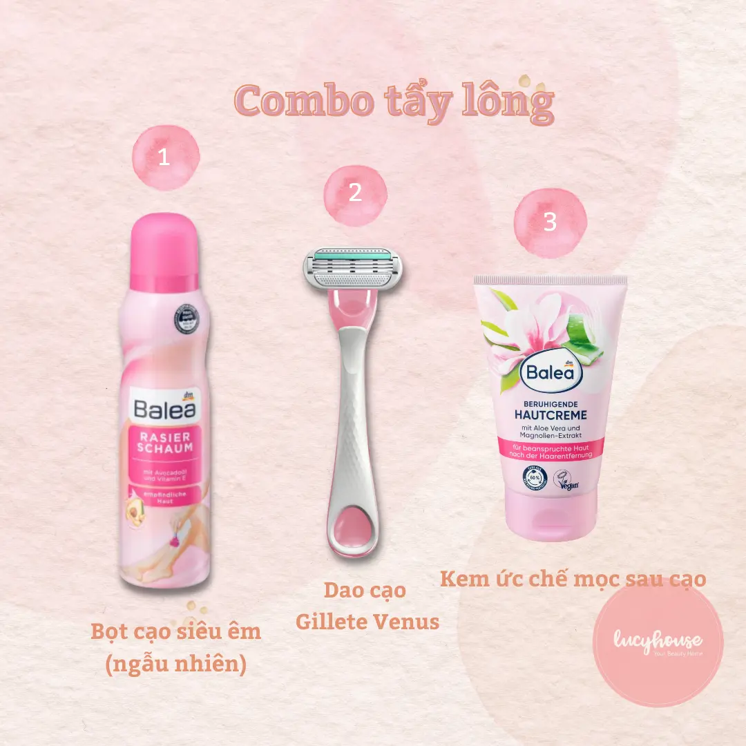 Combo bọt cạo lông + dao cạo + kem dưỡng làm chậm mọc lông Balea Đức