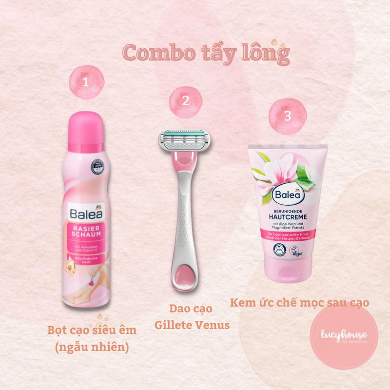 Combo bọt cạo lông + dao cạo + kem dưỡng làm chậm mọc lông Balea Đức