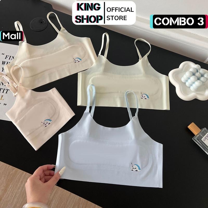 Set 3 áo lót lá học sinh đệm liền dây đeo tăng chỉnh (Size từ 20-57kg) chất su lạnh siêu mát cho mùa hè - Áo Lá Cho Bé Gái Tuổi Dậy Thì, Không Viền Mút Mỏng KING SHOP Bra Su Đúc aochip begai aolotla áo lá su lụa cho bé B898 - B8999
