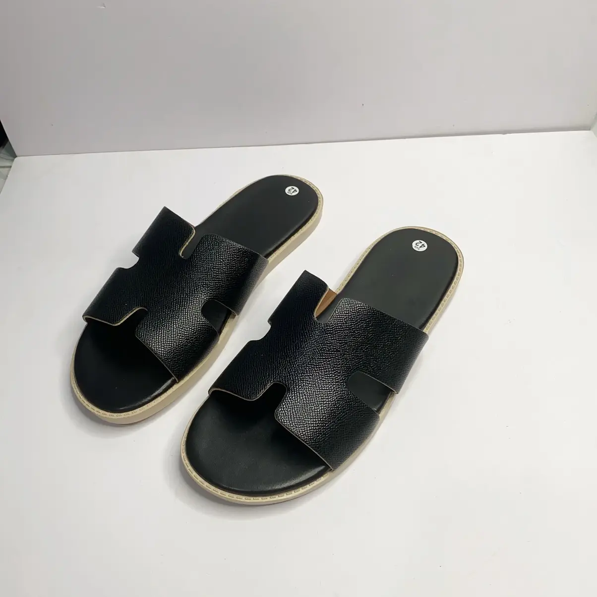 Dép nam quai ngang chữ H  cho nam quai da đen đế bằng cao su giả gỗ cao cấp. Boy cháy phố- dép nam đẹp 2024 Sandal DéP Jean Quai Hậu Nhung