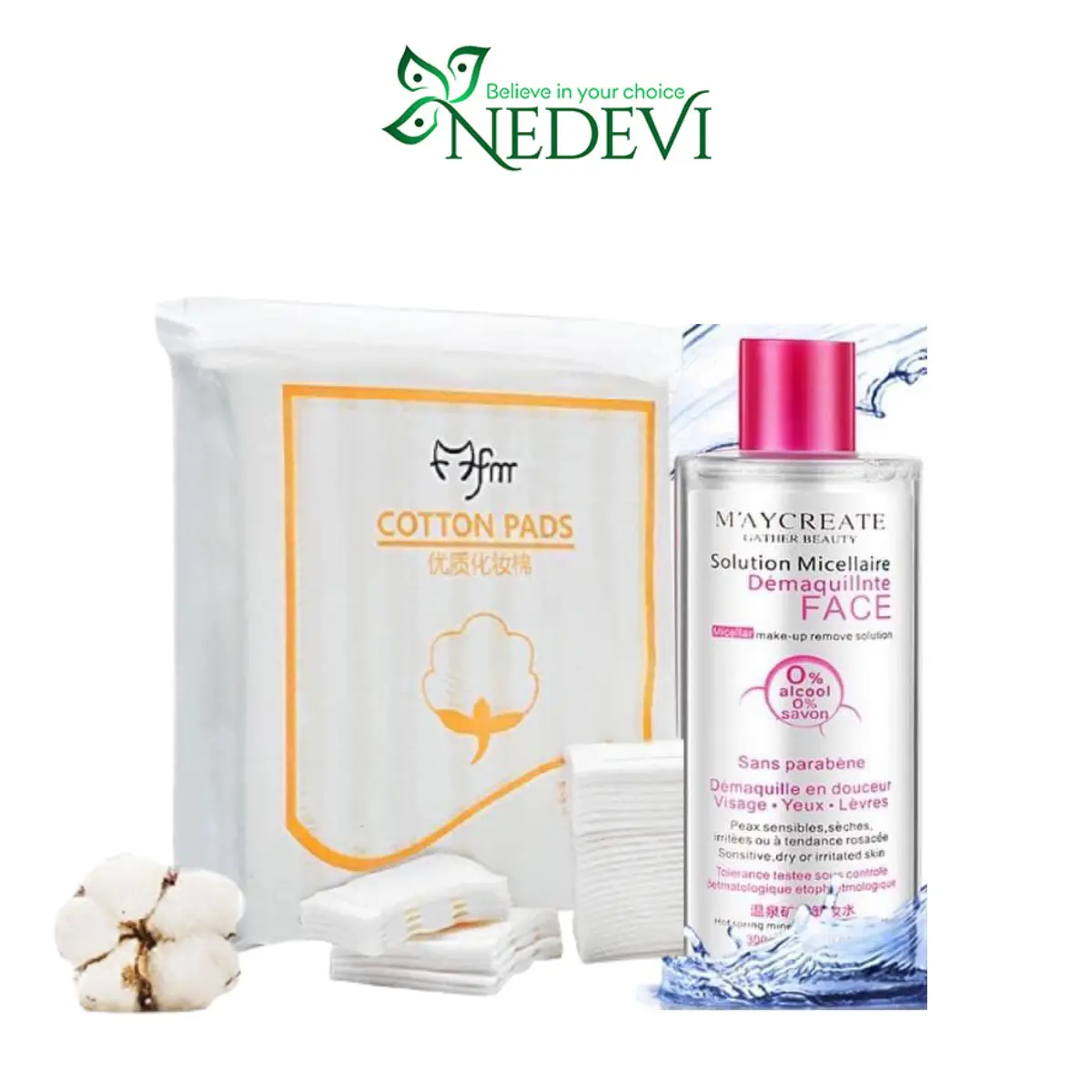 Combo bông 3 lớp Cotton Pads + Nước tẩy trang Maycreate nắp hồng 300ml