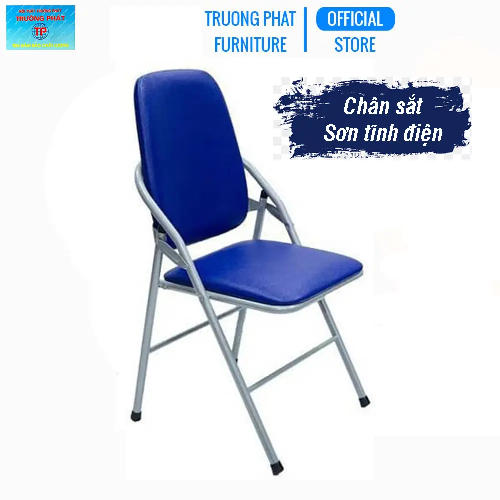 Ghế gấp văn phòng lưng cao màu xanh Trường Phát G04s, ghế xếp khung sắt sơn tĩnh điện, đệm bọc pvc êm ái, gấp gọn dễ dàng, tiết kiệm không gian