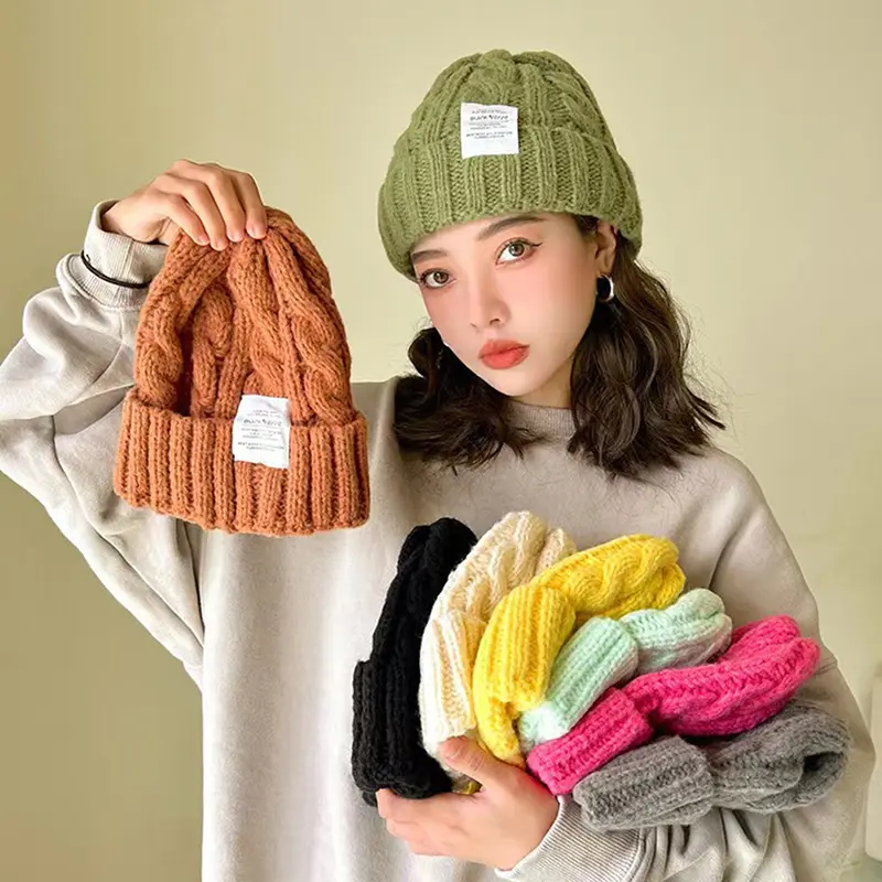 Topi rajutan untuk wanita, topi hangat untuk pasangan, topi rajutan benang, Chapeau, Musim sejuk