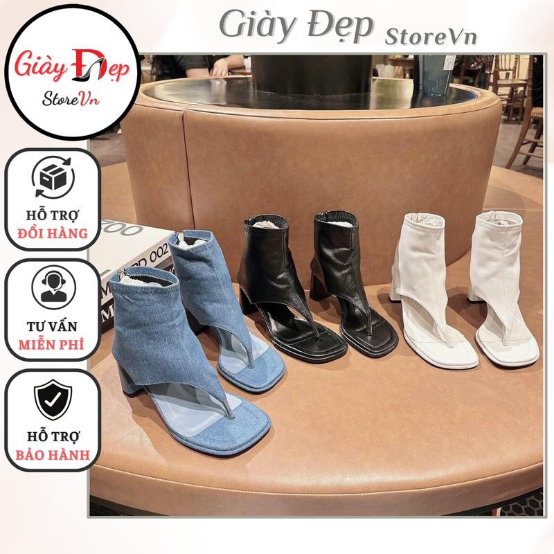 Boot Nữ Cỗ Thấp Đế Cao 6cm Giày Cao Gót Xỏ Ngón Dáng Thời Trang Thoáng Mát Đi Cực Xinh Giày Đẹp Storevn TD42 Shoes Cổ Cao Bốt