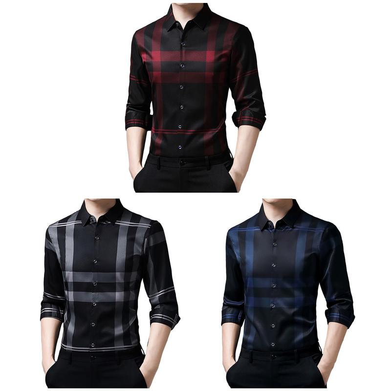 Yipoiu-Áo Công Sở Kẻ Sọc Cho Nam, Thoải Mái, Sành Điệu, Đi Làm, Phong Cách Mỏng, Trang Phục Ngoài, Áo Sơ Mi Nam Mùa Xuân Thu 4