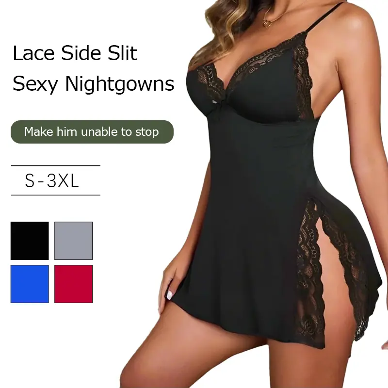 Baju tidur seksi bercelah renda, reka bentuk yang elegan, kain renda lembut dan ringan, selesa dan seksi