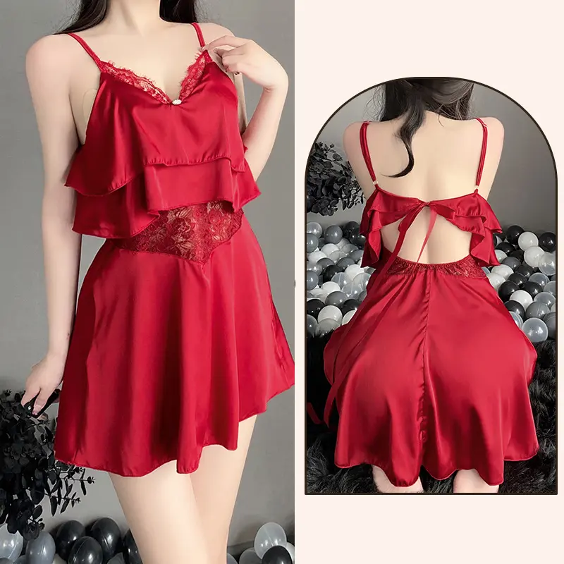 DN09 - Váy ngủ 2 dây tầng buộc sau cao cấp B02 Đồ ngủ gợi cảm Váy ngủ gợi cảm quyến rũ 4