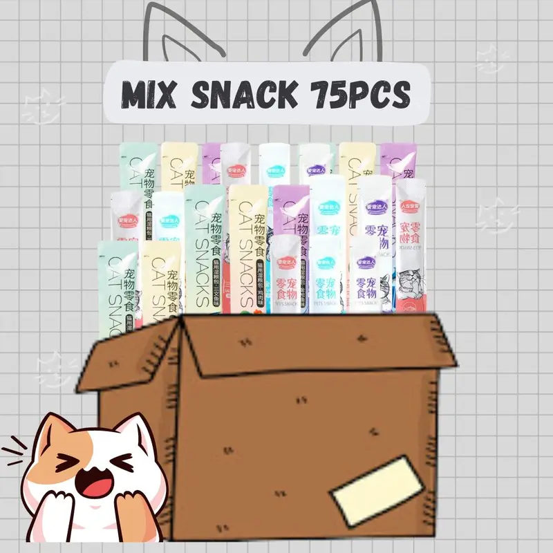 75pcs 50pcs 500gr 1kgSnack Kucing Mix / Makanan Hewan Peliharaan/ Strip Kucing Kecil Dan Kucing Besar/ Makanan Wet Cat Food Creamy 2