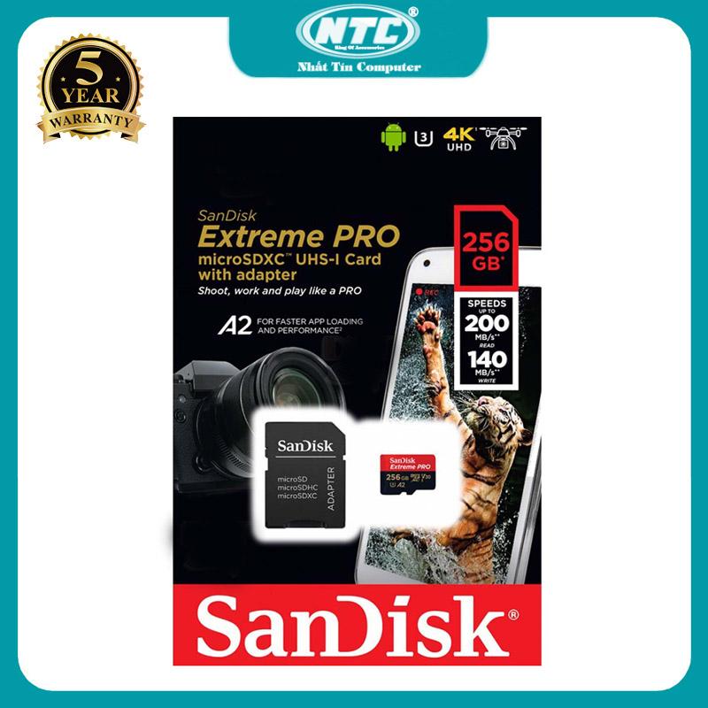  Thẻ Nhớ MicroSDXC SanDisk Extreme Pro V30 U3 4K A2 256GB đọc 200MB s ghi 140MB s chuyên flycam máy quay camera điện thoại  Đen đỏ  