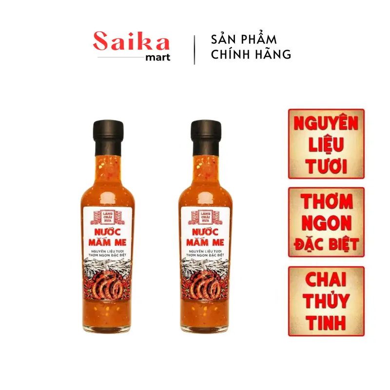 Nước mắm me cao cấp Làng Chài Xưa, nguyên liệu tươi, thơm ngon đặc biệt từ me, tỏi, ớt tươi, chai thủy tinh 300g phù hợp làm Gia Vị và Nước Sốt, Chua Cay 3