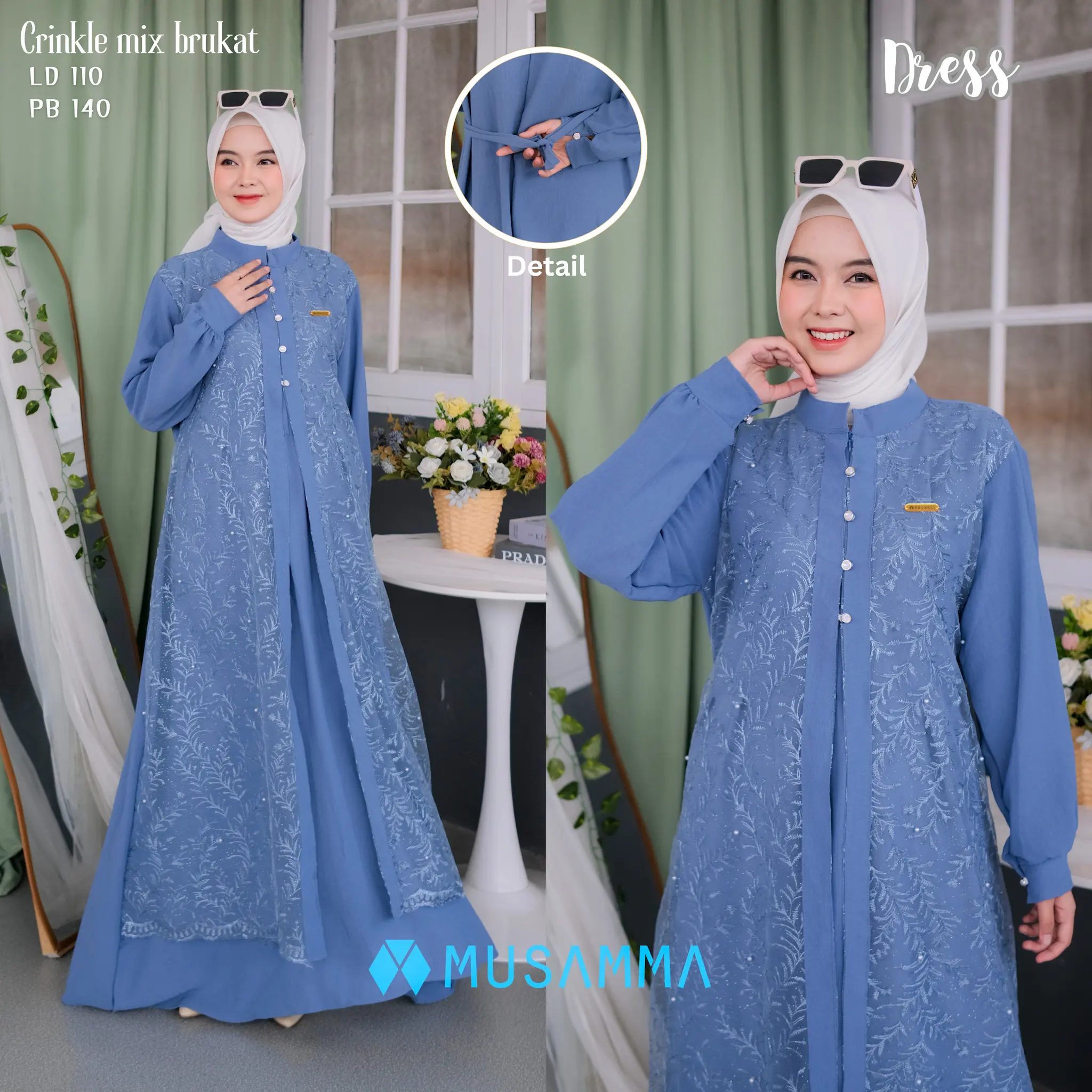 AISHWA DRESS - Gamis Crincle Premium Mix Brukat Tile Malika/ Gamis Elegan Terbaru