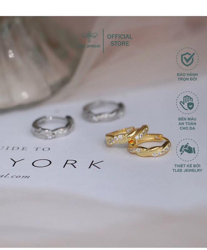 Khuyên tai bạc nữ TLEE tròn xoắn nạm đá cao cấp TLEE JEWELRY B0115