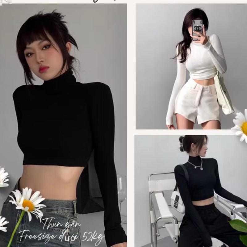 Áo giữ nhiệt nữ croptop nữ len tăm cổ lọ hàn quốc dài tay thun lạnh giữ nhiệt Women Voi bv02 size dưới 53kg