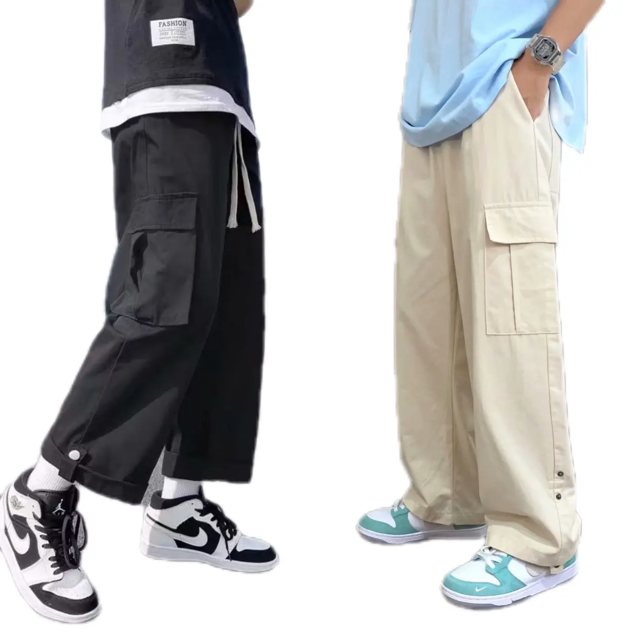 Quần túi hộp gập gấu điều chỉnh độ dài, 2 size, unisex, chất kaki mềm Kem Pants Nam Menswear