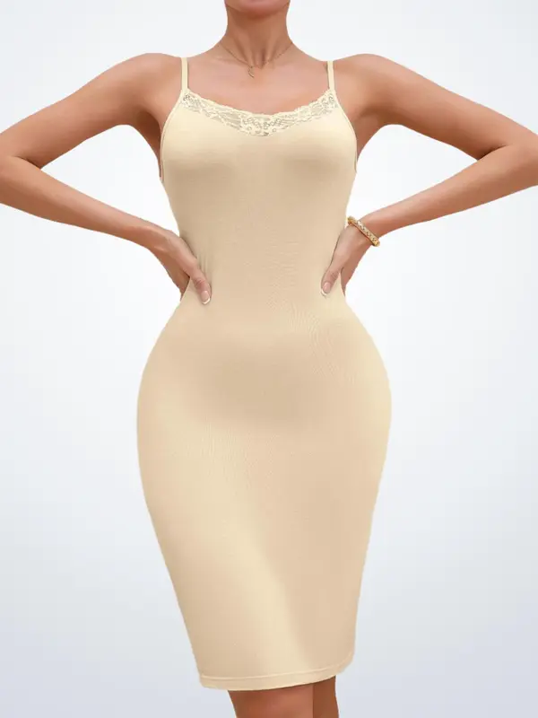 One-piece solid-color lace nightgown for ladies, a tight, sexy, body - shaping and hip - wrapping nightdress with adjustable suspenders 2