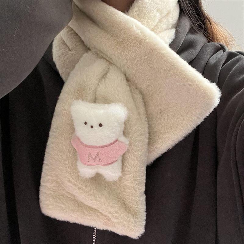 Product Introduction of Korean Cartoon Bear Plush Scarf Warm Comfortable Fur Neck Collar Thicken Plush Scarves Women 13