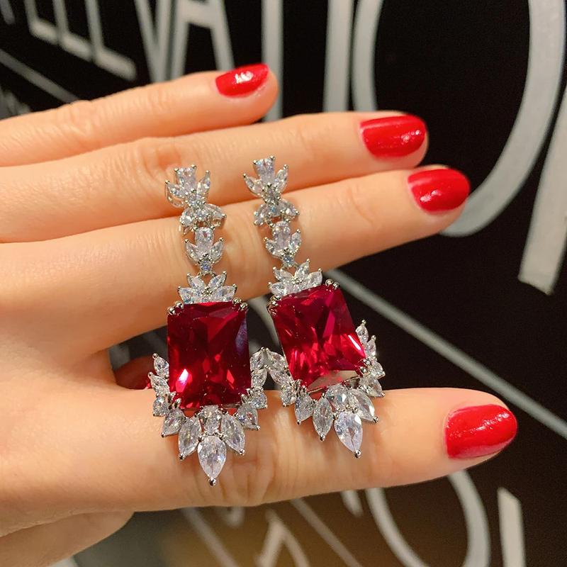 Product Introduction of 2022 New Arrival Ruby Gemstone Neckle Pendant Ring Drop Earrings Women's Luxury Wedding Party Jewelry Sets Anniversary Gift 5