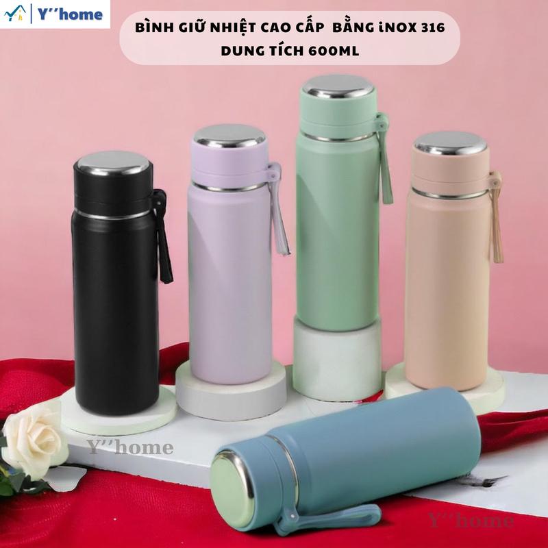 Bình giữ nhiệt nóng và lạnh, bằng inox 316 600ml, Khắc tên cá nhân, 2 nắp đậy kín khít, nhỏ gọn dễ dàng để vào cặp, balo mang theo đi học, đi làm, đi chơi.
