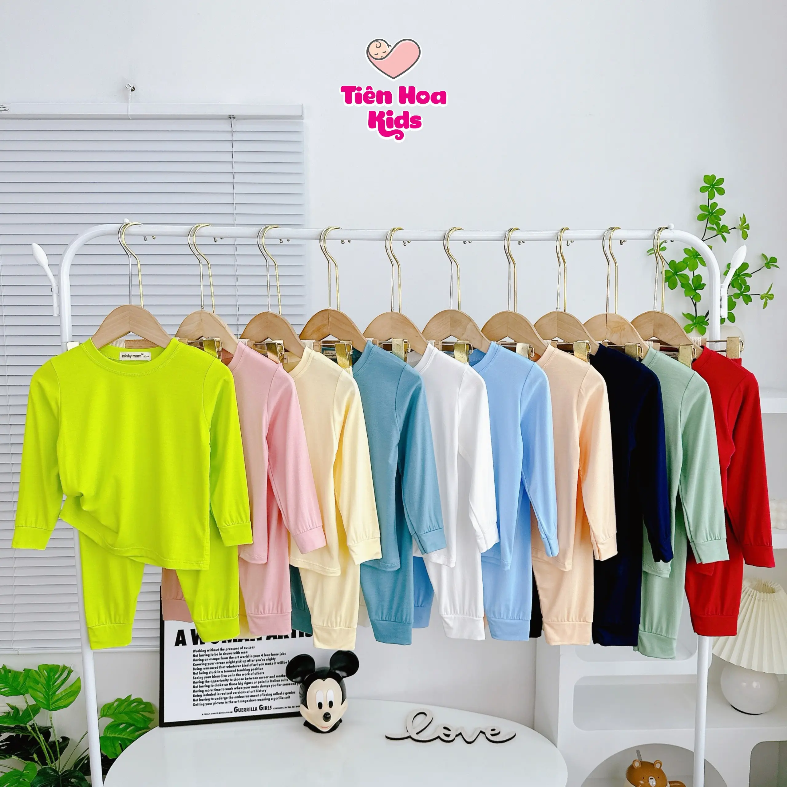 [Bé 7-19kg] Bộ quần áo dài tay thun lạnh màu trơn quần bo mềm min mát cho bé trai bé gái Cotton Vải Cotton