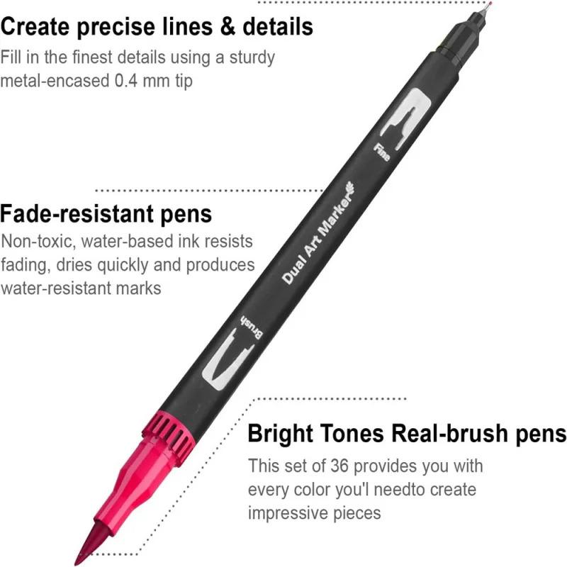 Product Introduction of 12-120 Colors Set Dual Tip Art Marker Watercolor Brush Fineliner Pen For Drawing Painting Double Head Fine Liner Stationery Pain 3